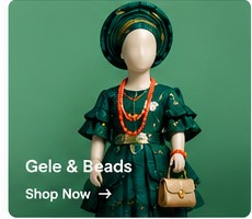 Yoruba lace and gele outfit on mannequin